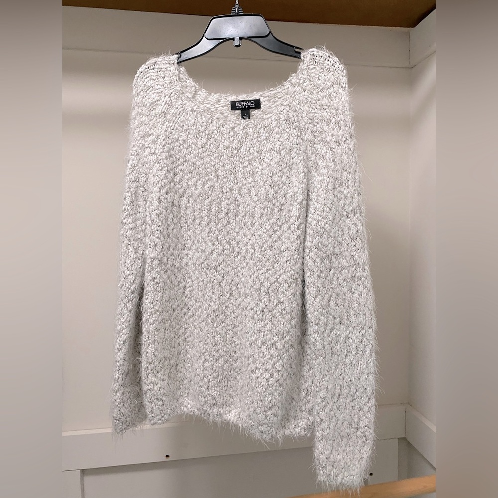 Buffalo David Bitton fuzzy white sweater, size Small